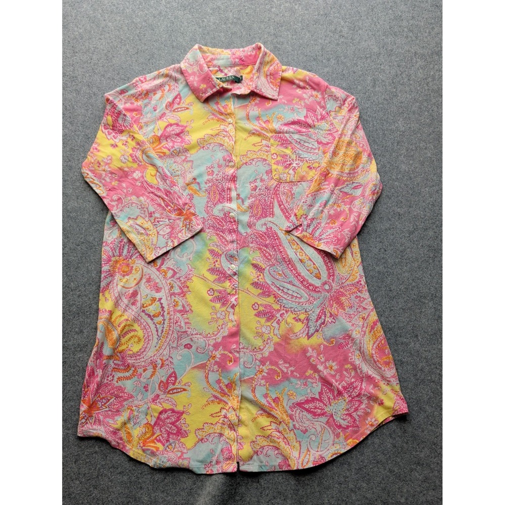 LAUREN Ralph Lauren Women's Pastel Paisley Sleep Shirt Size M